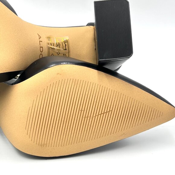 Aldo Womens Size 10 Black Leather D'Orsay Point Toe Block Heels Pumps Shoes - Picture 12 of 15